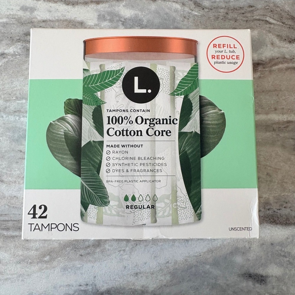 L. Organic Cotton Core Tampons Regular Absorbency 42 Count Unscented BPA-Free